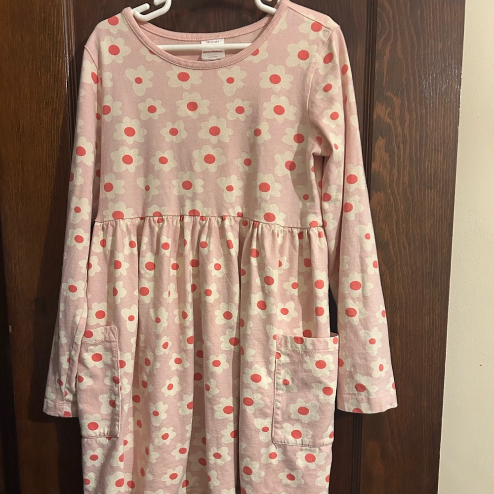 Hanna Andersson Cream Daisy Print Pink Long Sleeve Dress